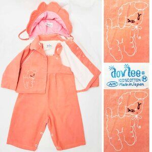 Vintage 50s 60s Dov Lee Baby Set of 3 Girl Pink Corduroy Jacket Romper Hat Japan